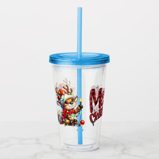 Kinder vrolijke kerstrendieren acryl drinkbeker (Voorkant)