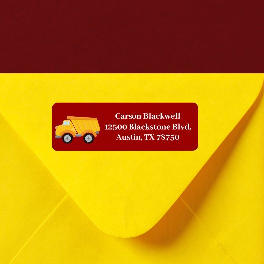 Kinder vuilniswagen rode jongens retouradres etiket