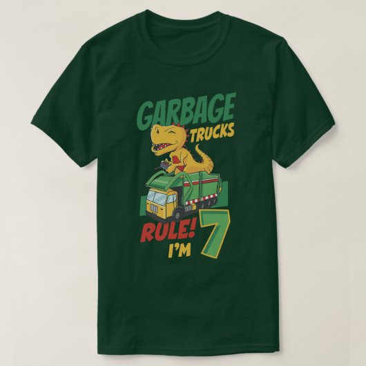 Kinder vuilniswagens regel Ik ben 7 jaar oud afval T-shirt (Design voorkant)