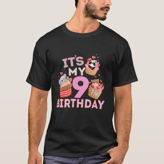 Kinder vun cute animal cupcake in mijn 9e verjaard t-shirt (Voorkant)