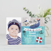 Kinder walvis Foto Waterverf Birthday Uitnodiging (Staand voorkant)