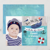 Kinder walvis Foto Waterverf Birthday Uitnodiging (Voorkant / Achterkant)