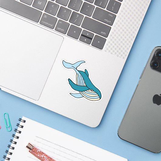 Kinder walvis sticker (Laptop met iPhone)