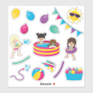 Kinder waterspel met meisjes sticker