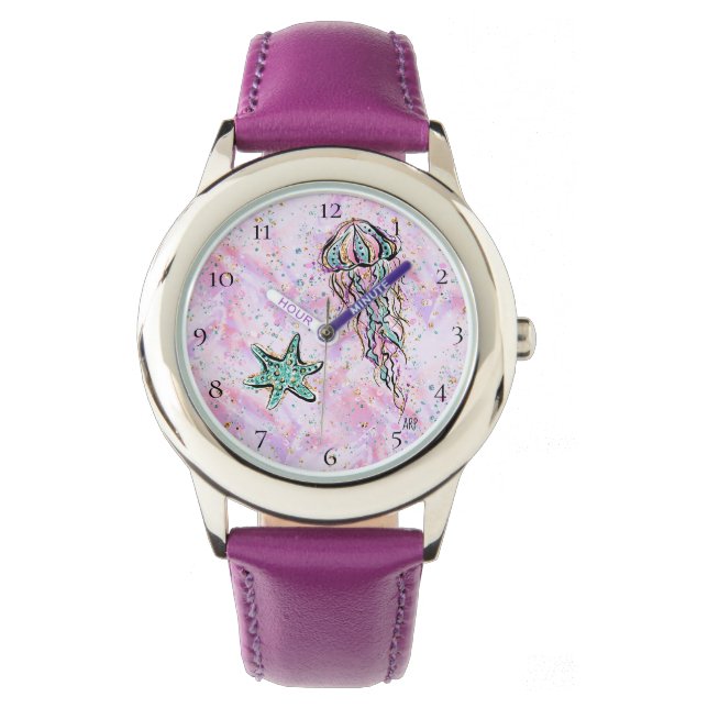*~* Kinder Waterverf Beach Star Fish Jelly Fish Ze Horloge (Voorkant)