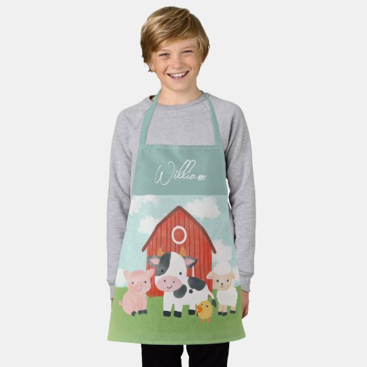 Kinder Waterverf Boerderij Dieren Schattigee Boerd Schort (Gedragen)