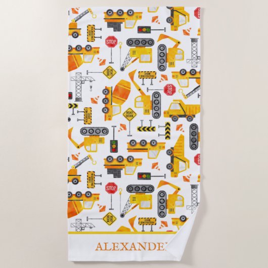 Kinder Waterverf Bouwvoertuigen op maat Strandlaken (Voorkant)