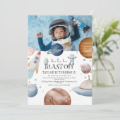 Kinder Waterverf Buitenruimte Foto Verjaardagsfees Kaart (Staand voorkant)