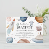 Kinder Waterverf Buitenruimte Verjaardagsfeest Kaart (Staand voorkant)