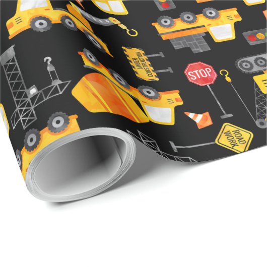 Kinder Waterverf constructievoertuigen Cadeaupapier (Rol Hoek)