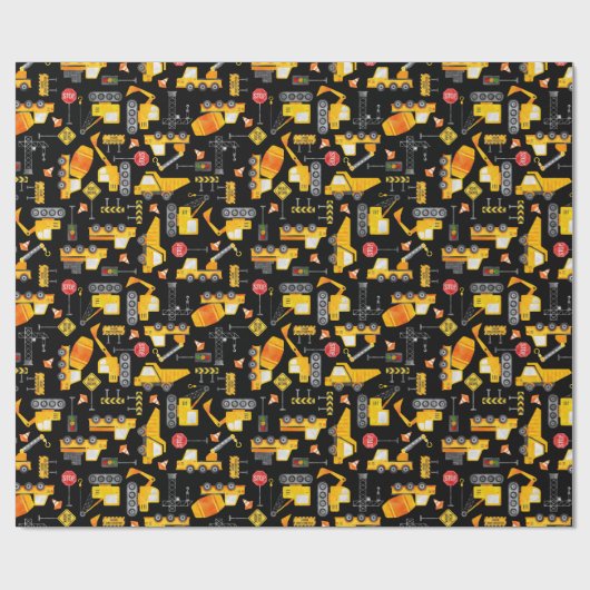 Kinder Waterverf constructievoertuigen Cadeaupapier (Vlak)