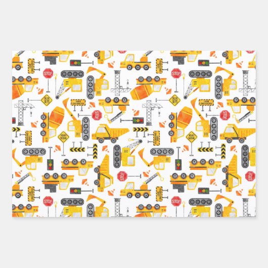 Kinder Waterverf constructievoertuigen Inpakpapier Vel (Voorkant)