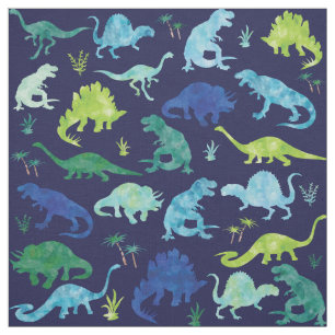 Kinder Waterverf Dinosaur Silhouette Blue Stof