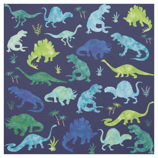 Kinder Waterverf Dinosaur Silhouette Blue Stof (Swatch)