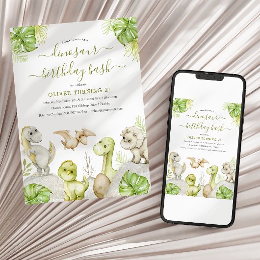 Kinder Waterverf Dinosaurus Verjaardagsfeest Kaart