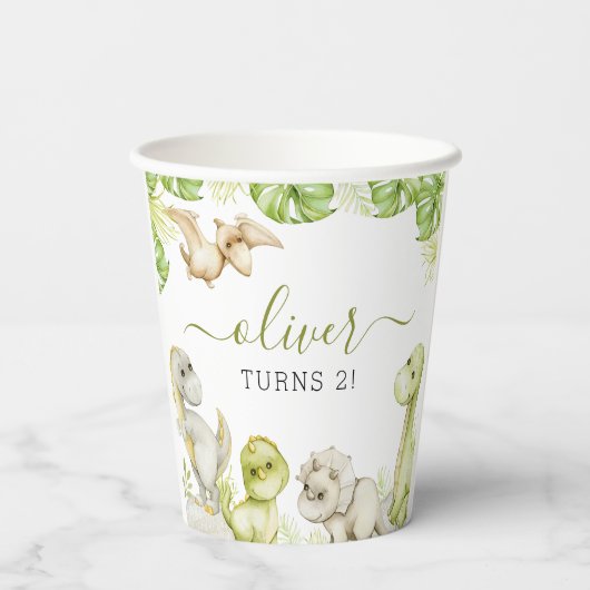 Kinder Waterverf Dinosaurus Verjaardagsfeest Papieren Bekers (Achterkant)