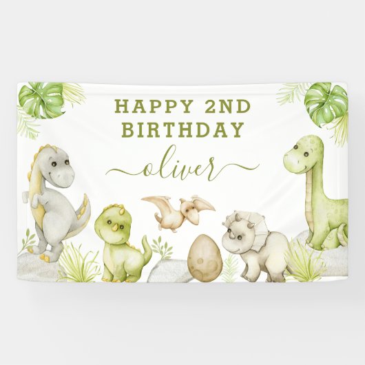 Kinder Waterverf Dinosaurus Verjaardagsfeest Spandoek (Horizontaal)