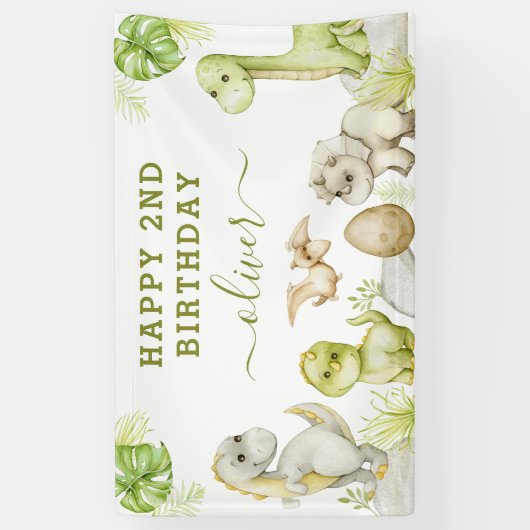 Kinder Waterverf Dinosaurus Verjaardagsfeest Spandoek (Verticaal)