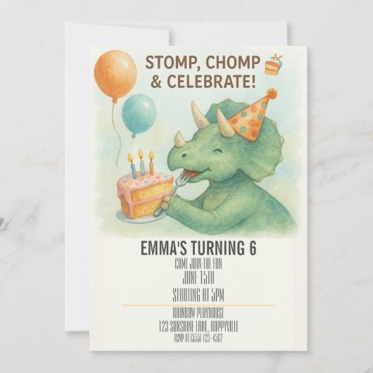 Kinder Waterverf dinosaurus verjaardagsuitnodiging Kaart (Voorkant)