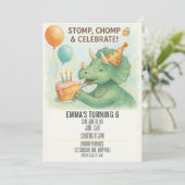 Kinder Waterverf dinosaurus verjaardagsuitnodiging Kaart (Staand voorkant)