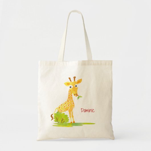 Kinder Waterverf Giraffe gepersonaliseerd dier Tote Bag (Voorkant)