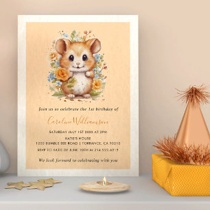 Kinder Waterverf Hamster Bloemen Verjaardagsfeest Kaart
