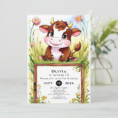 Kinder Waterverf Koe verjaardag Kaart (Staand voorkant)