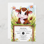 Kinder Waterverf Koe verjaardag Kaart (Voorkant / Achterkant)