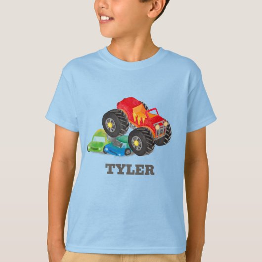 Kinder Waterverf Rode Monster Stunt Truck T-shirt (Voorkant)