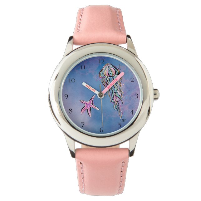 *~* Kinder Waterverf Strand Zee Jelly Fish Star Fi Horloge (Voorkant)