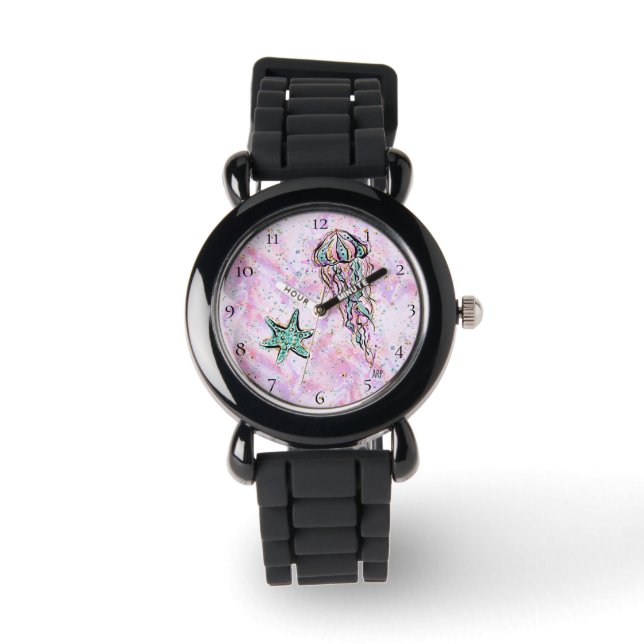 *~* Kinder Waterverf Zee Strand Ster Vis Jelly Vis Horloge (Voorkant)