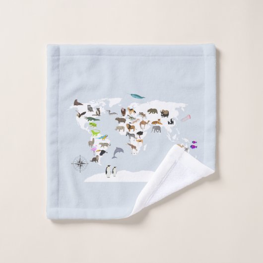 Kinder Wereldkaart dieren Bad Handdoek (Wasdoekje)