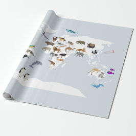 Kinder Wereldkaart dieren Cadeaupapier