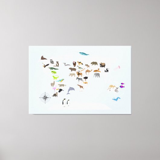 Kinder Wereldkaart dieren Canvas Afdruk (Voorkant)