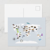 Kinder Wereldkaart dieren Feestdagenkaart (Voorkant / Achterkant)