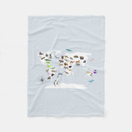Kinder Wereldkaart dieren Fleece Deken
