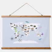 Kinder Wereldkaart dieren Hangend Wandkleed (Voorkant)