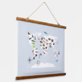Kinder Wereldkaart dieren Hangend Wandkleed (Gebogen)