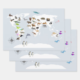 Kinder Wereldkaart dieren Inpakpapier Vel