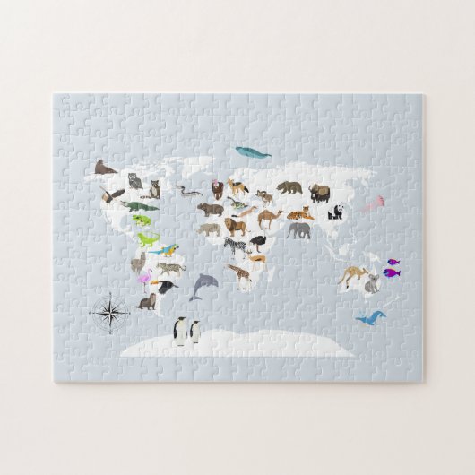 Kinder Wereldkaart dieren Legpuzzel (Horizontaal)