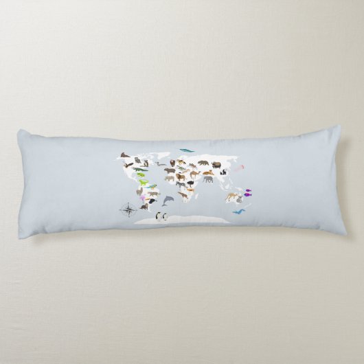 Kinder Wereldkaart dieren Lichaamskussen (Achterkant)