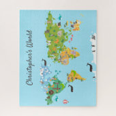 Kinder Wereldkaart Dieren Moderne Monogram Naam le Legpuzzel (Verticaal)