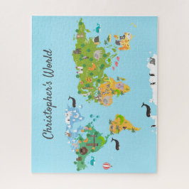Kinder Wereldkaart Dieren Moderne Monogram Naam le Legpuzzel