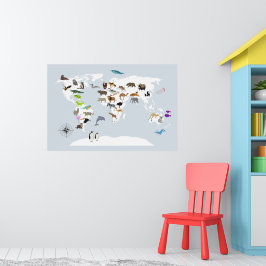 Kinder Wereldkaart dieren Poster