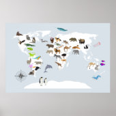 Kinder Wereldkaart dieren Poster (Voorkant)