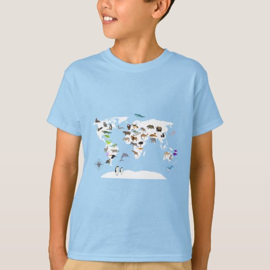 Kinder Wereldkaart dieren T-shirt (Voorkant)