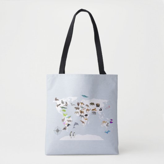 Kinder Wereldkaart dieren Tote Bag (Voorkant)