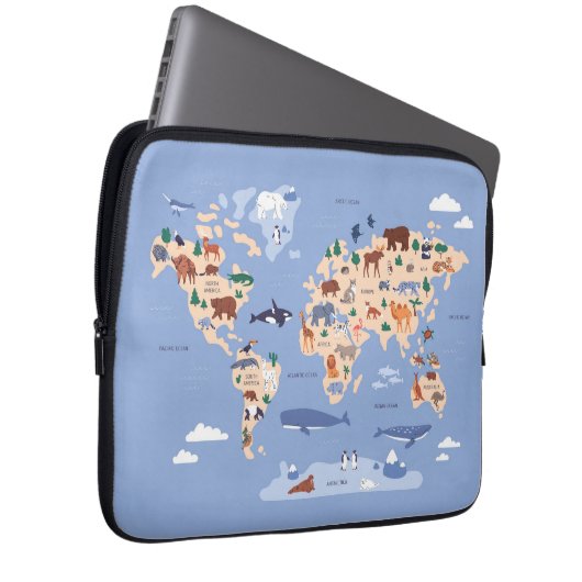 Kinder Wereldkaart Schattige grillig modern Laptop Sleeve (Voorkant Rechts)
