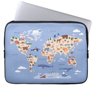 Kinder Wereldkaart Schattige grillig modern Laptop Sleeve