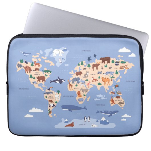 Kinder Wereldkaart Schattige grillig modern Laptop Sleeve (Voorkant)